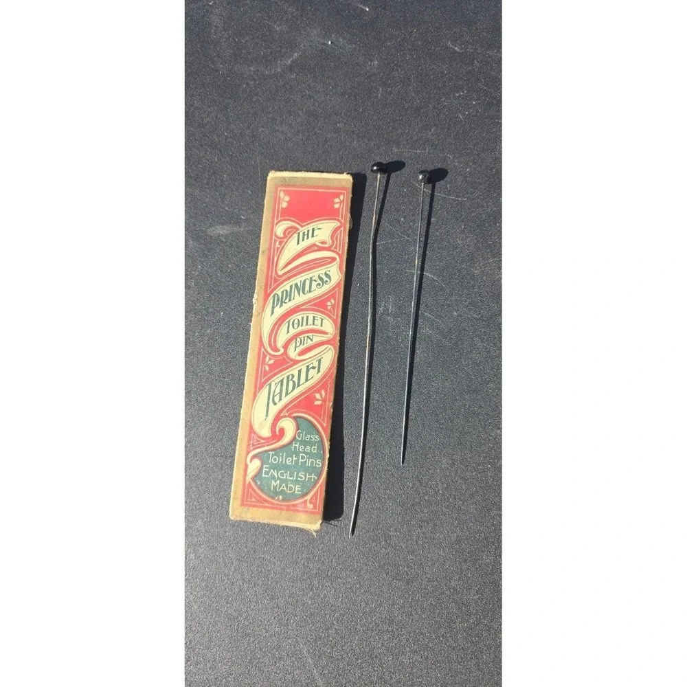 Antique Princess Toilet Pin Tablet 2/10 English Edwardian Glass Head Hat Pins 8